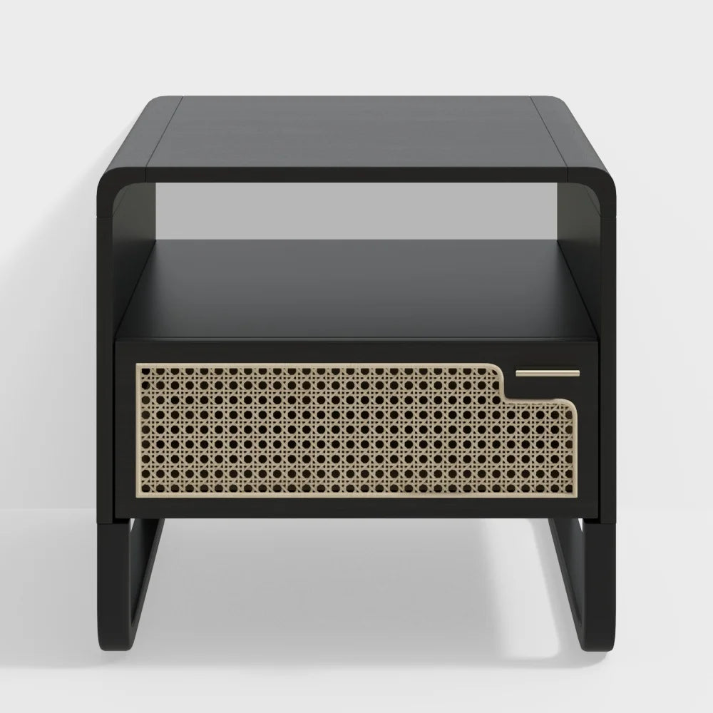 Black Rattan Woven Nightstand with 1 Drawer G938