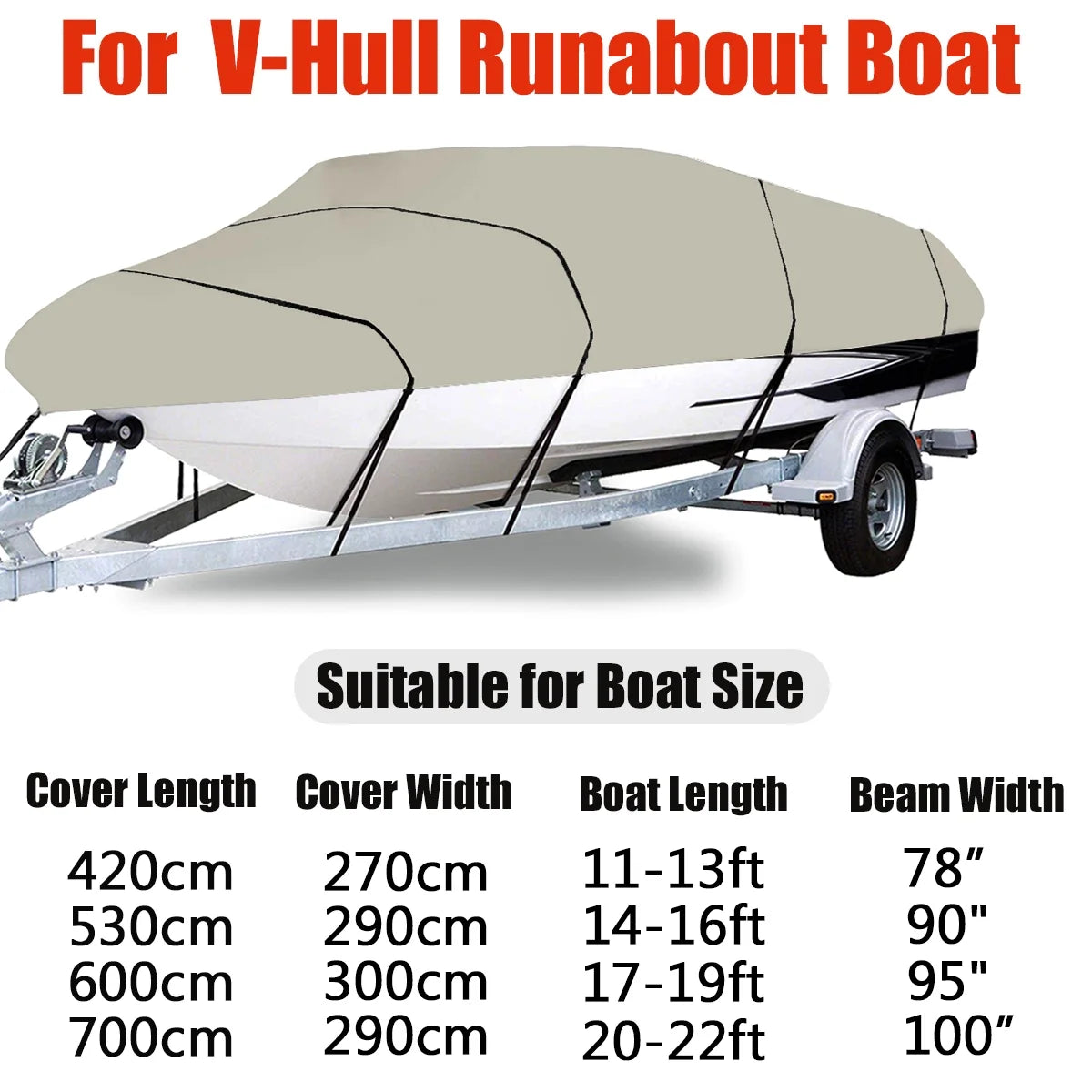 210D Trailerable Boat Cover for 20-22ft Boat, Heavy Duty Waterproof, Beige G420