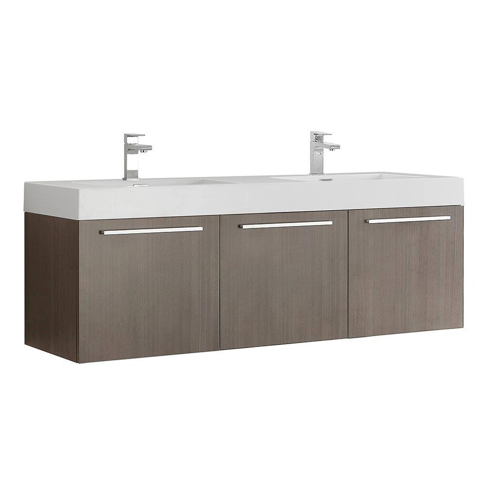 Gray Oak Double Bathroom Wall Hung Vanity Cabinet L25374