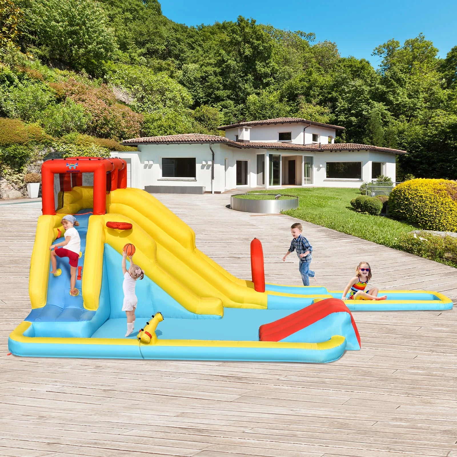 7 in 1 Inflatable Dual Slide Water Park Climbing Bouncer with 950W Blower R980199