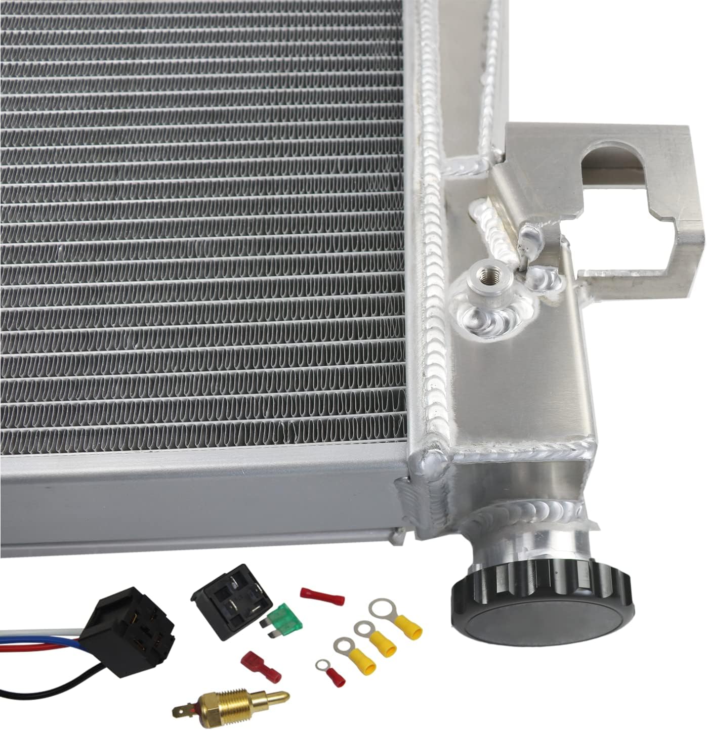 2 Row All Aluminum Radiator with Shroud Fan and Thermostat Relay Kits X454368