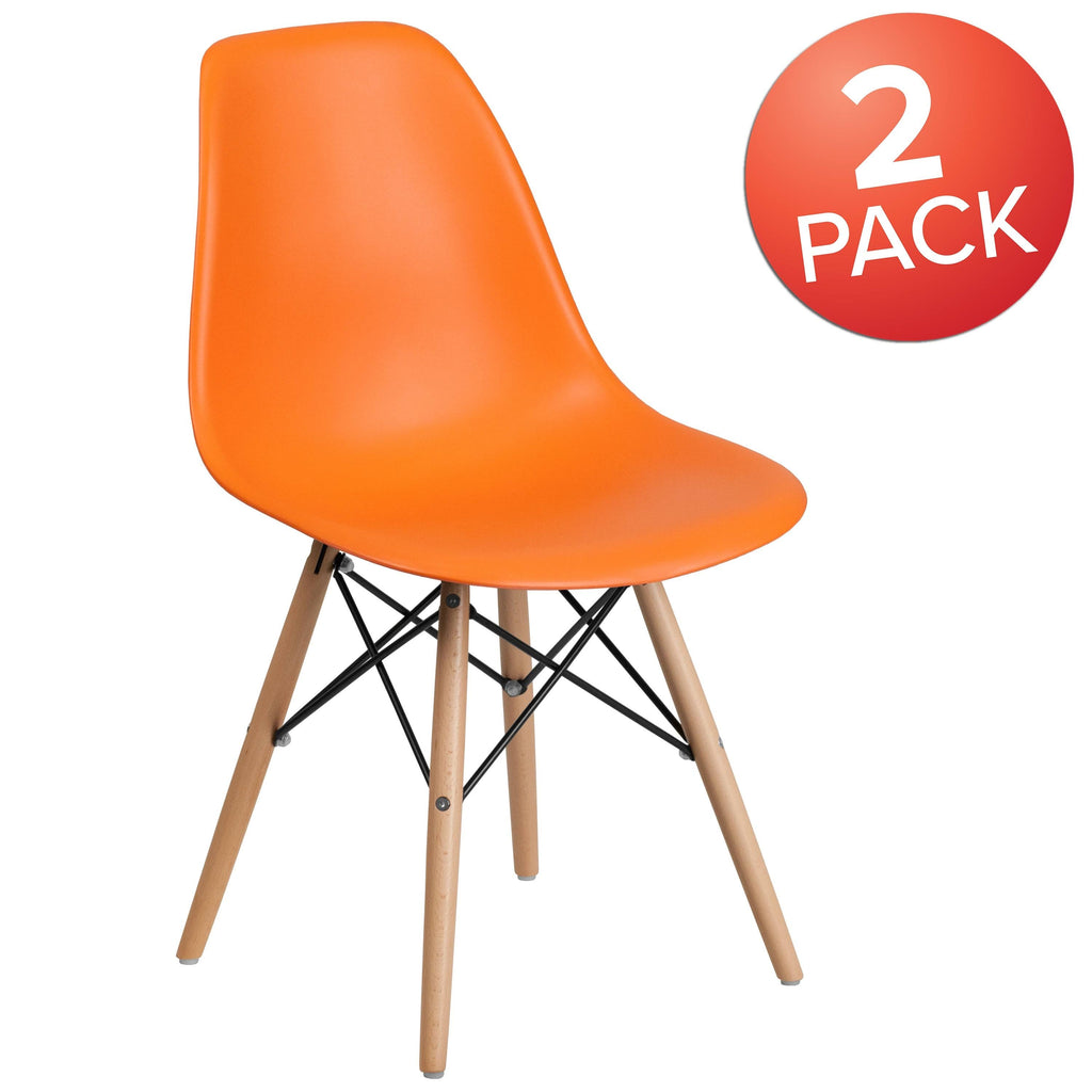 Orange Plastic Chair with Wood Base S508697
