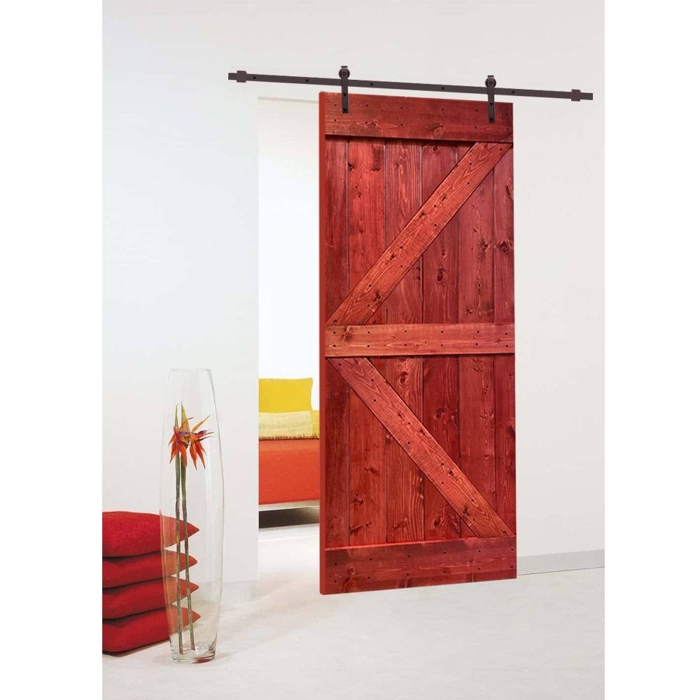 Jungle Green Stained Wood Interior Sliding Barn Door with Hardware Kit K675