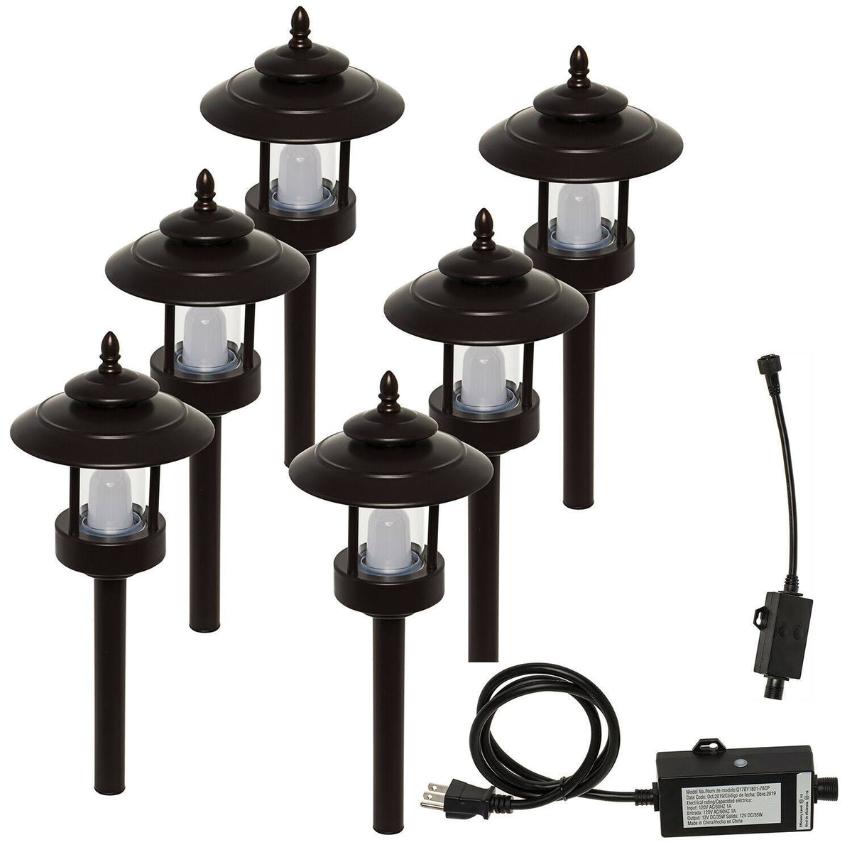6 Pack 100 Lumen Low Voltage Multi-Color LED Pathway Light Kit with Transformer and Remote B8595
