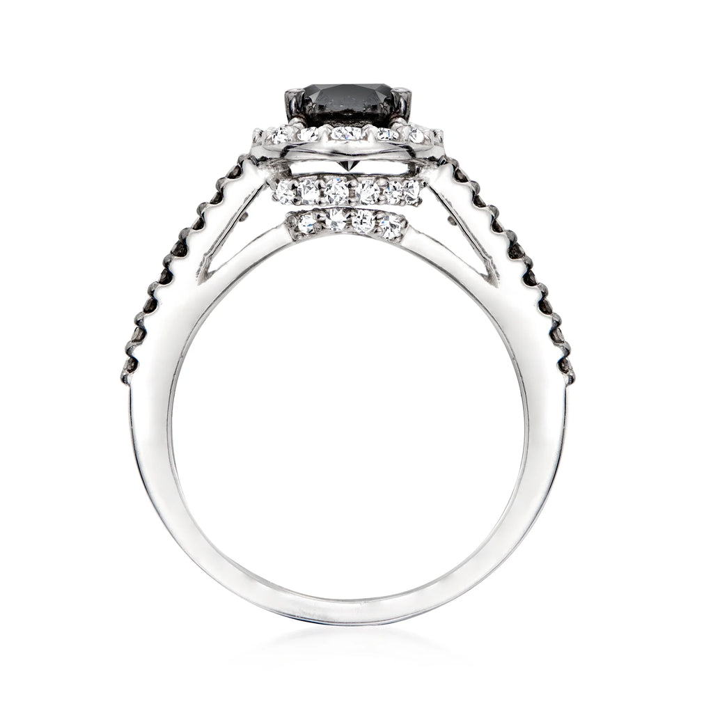 Black and White Diamond Halo Ring in Sterling Silver A872289