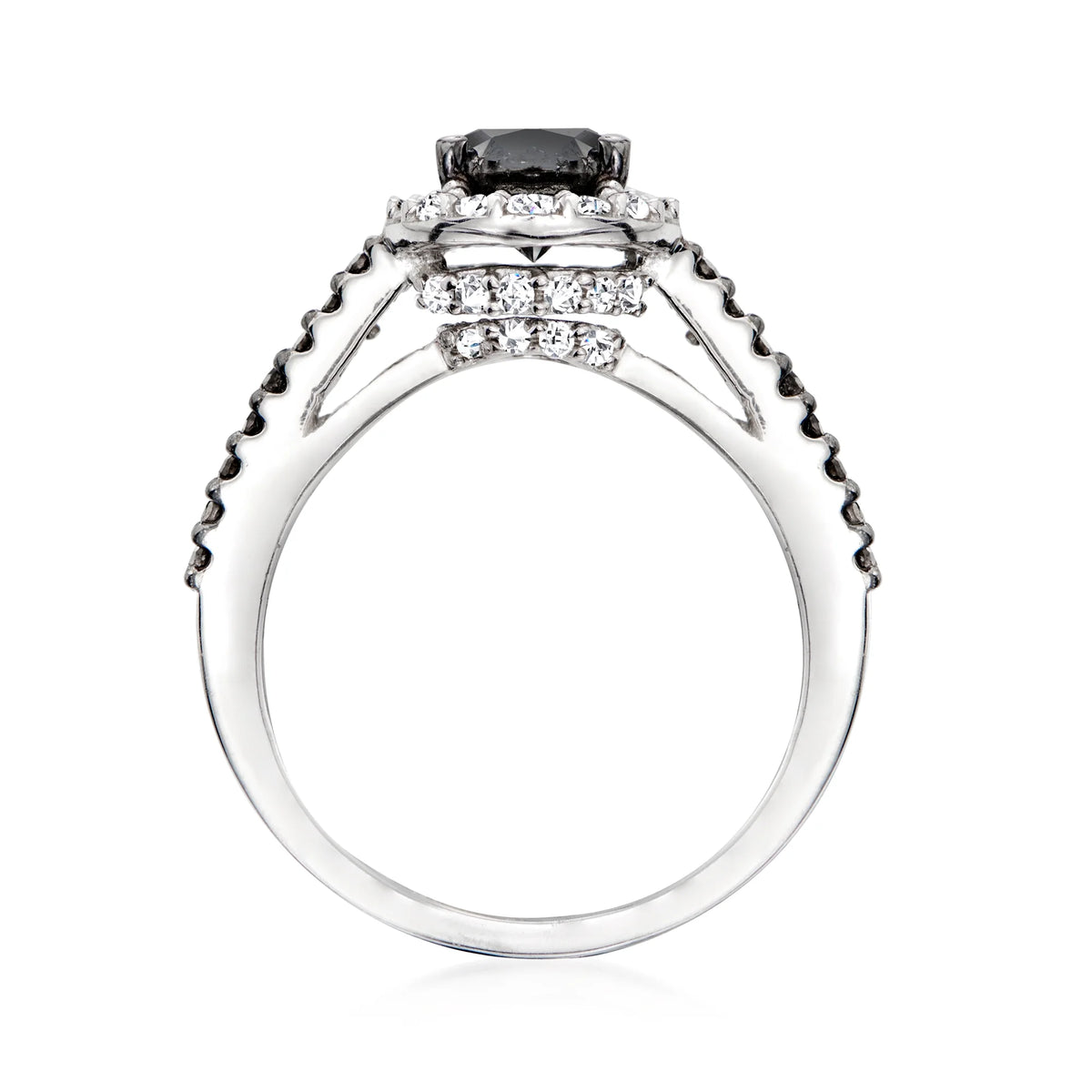 Black and White Diamond Halo Ring in Sterling Silver A872289