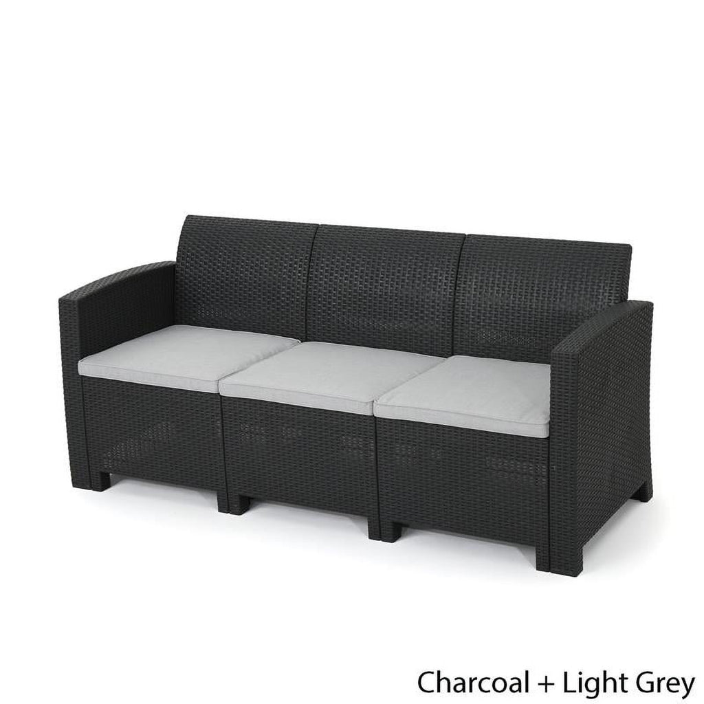 Brown Faux Rattan 3 Seater Sofa Q769