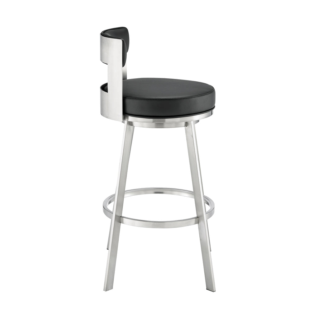 Swivel Faux Leather/Metal Counter Stool in Black/Chrome D23447