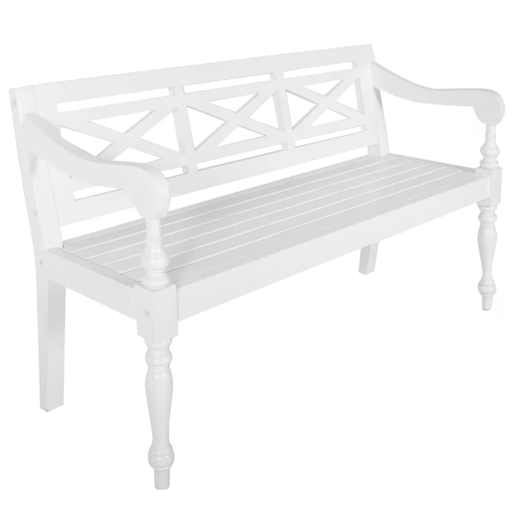 Wooden Bench with Backrest Mahogany Wood 3 Person White 53.5 x 19.7 x 32.3 Inches Y180985