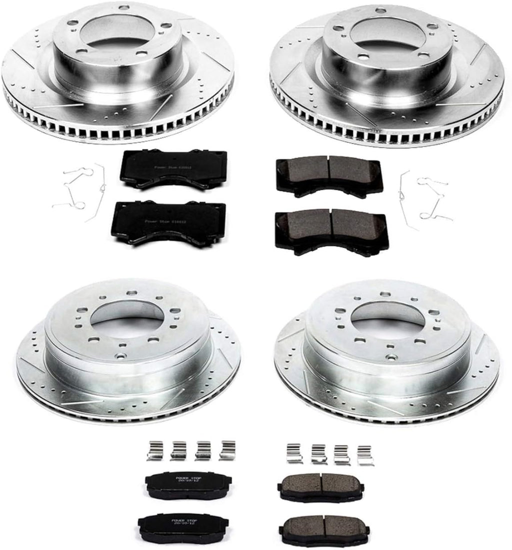 Front and Rear Carbon Fiber Brake Pads with Drilled & Slotted Brake Rotors Kit B505