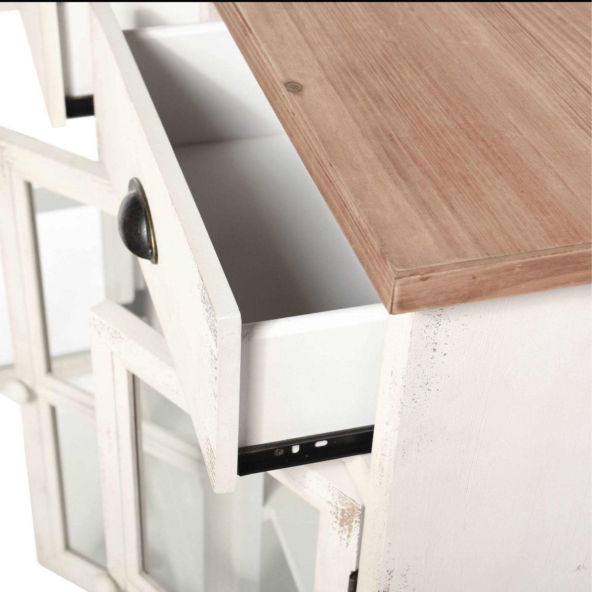 3 Door 2 Drawer Shabby Chic Window Pane Cabinet Antique White Natural B3555