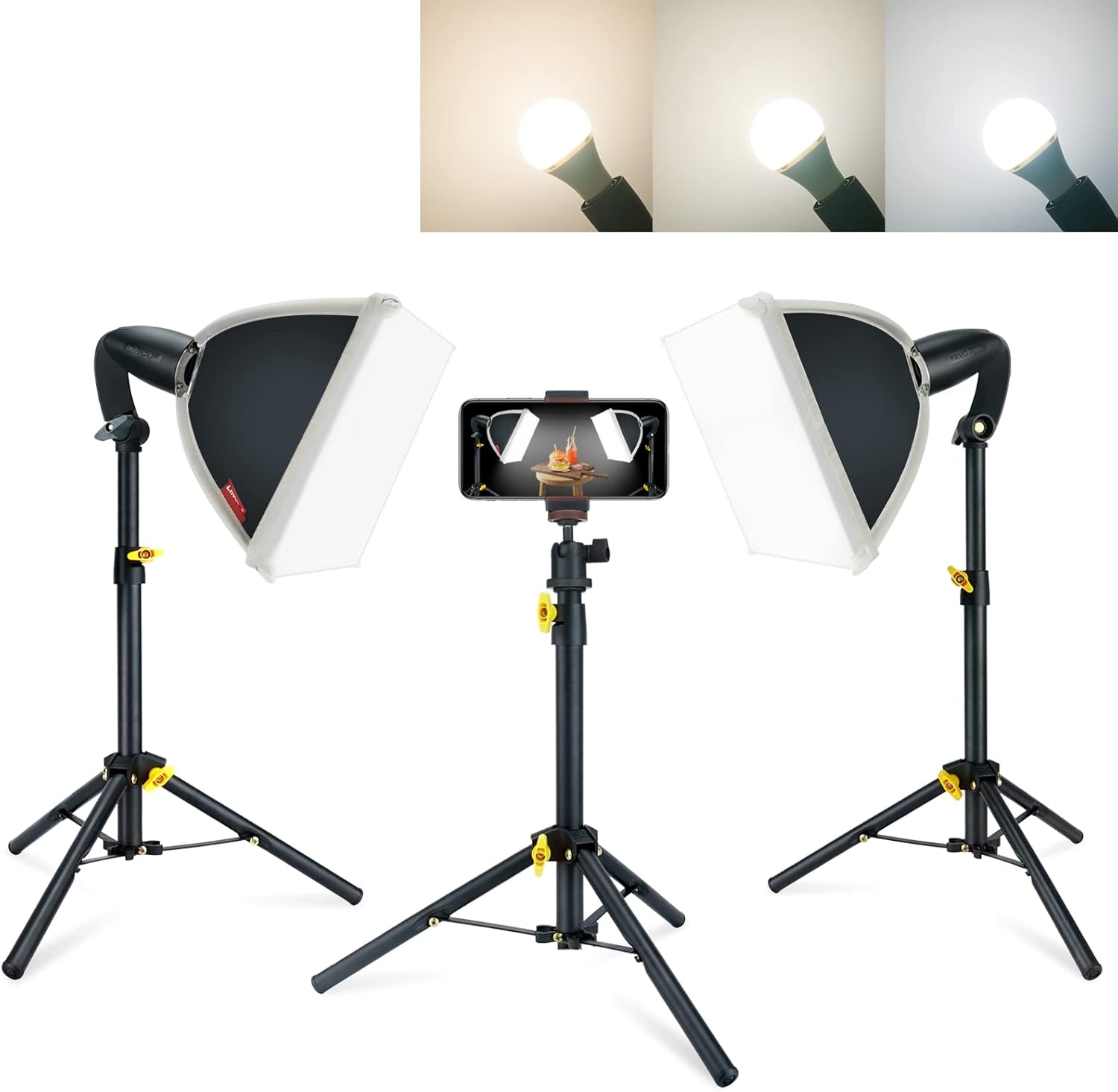 Studio Lighting Softbox Lights Kit 8x8 inch 3-Color LED Bulb Pack of 2 G6945