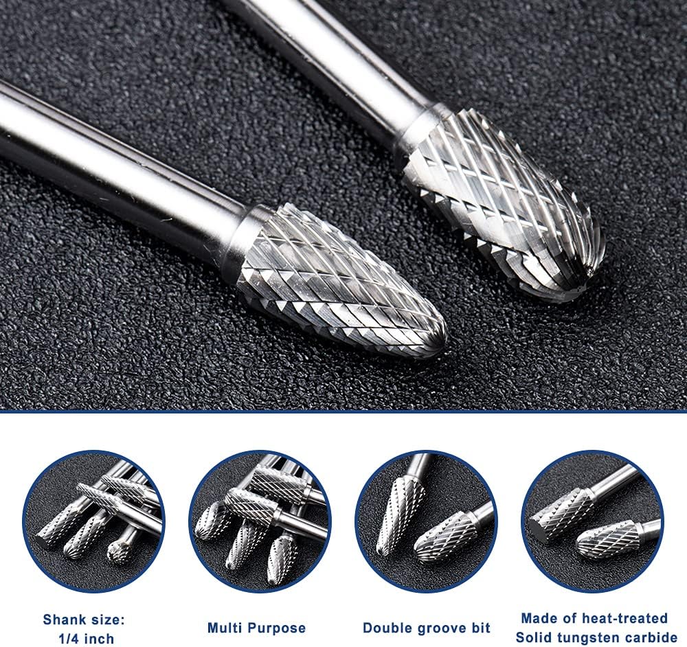 Carbide Burr Set 10pcs Double Cut Rotary Burr Set 1/4 Shank Die Grinder Bits M637995