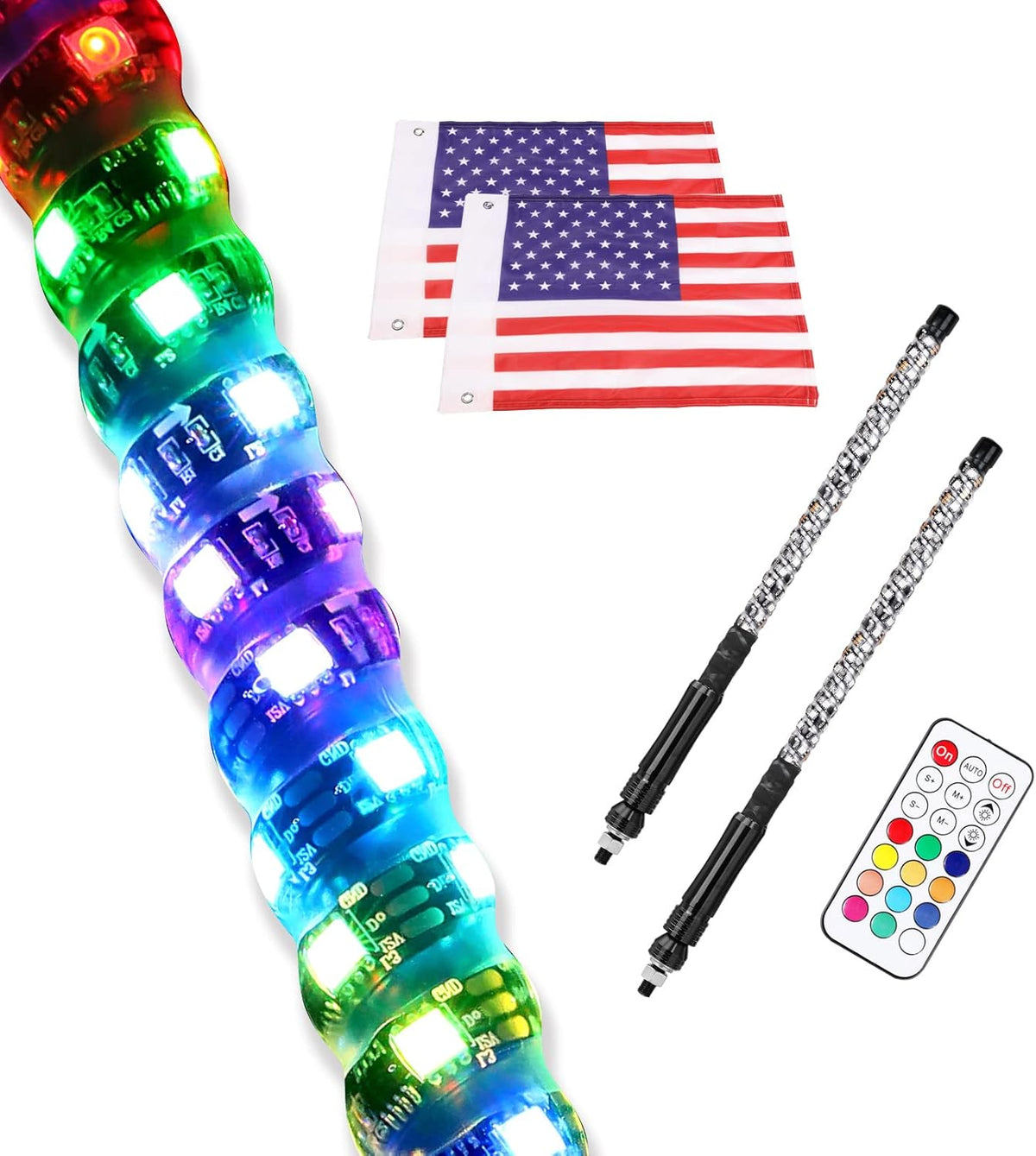 2PCS 3FT RGB Spiral LED Whip Lights for UTV ATV Offroad Trucks T306450