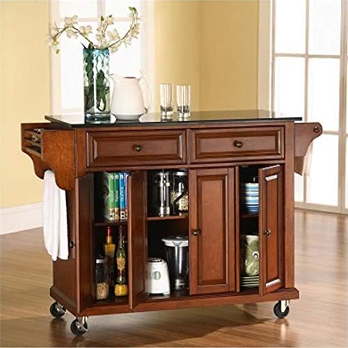 Solid Black Granite Top Kitchen Cart X5225