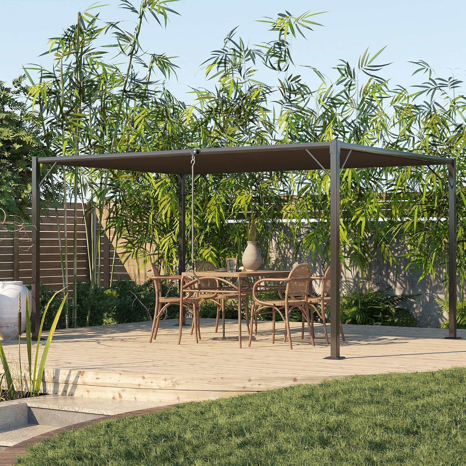 13' x 10' Outdoor Louvered Aluminum Pergola Gazebo with Adjustable Roof N1863
