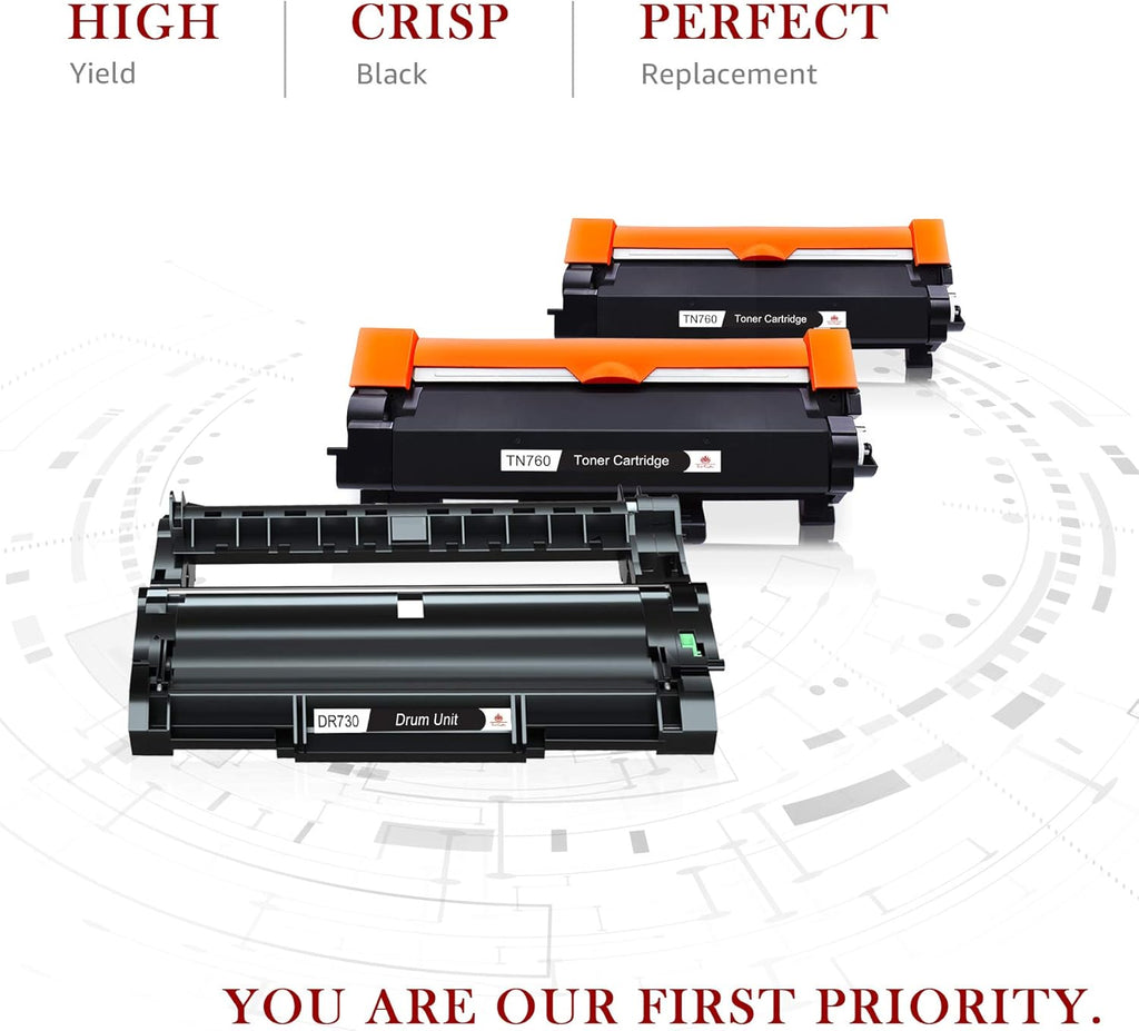 Compatible Toner Cartridges and Drum for Brother Printers (2 Black Toners, 1 Drum Unit) J732