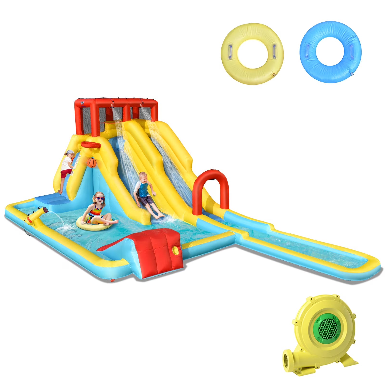 7 in 1 Inflatable Dual Slide Water Park Climbing Bouncer with 950W Blower R980199