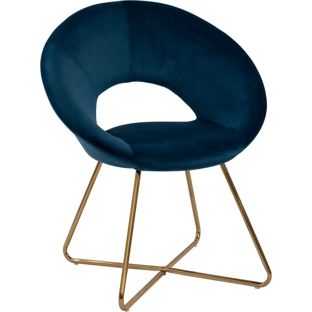 Dark Blue Velvet Accent Chair with Golden Metal Frame Legs R78178