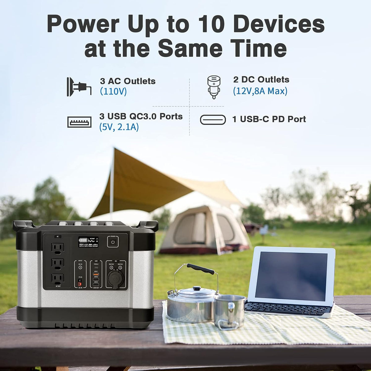350000mAh 1000W 1120Wh Solar Power Generator with 3 AC Outlets, 3 USB Ports, LED Display G153153