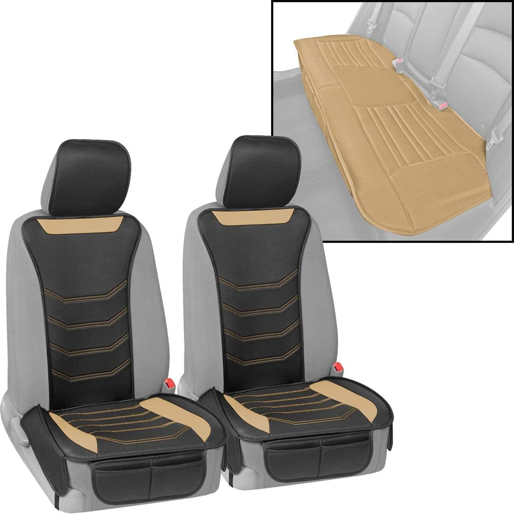 Beige Faux Leather Full Set Car Seat Covers with Rear Bench V145