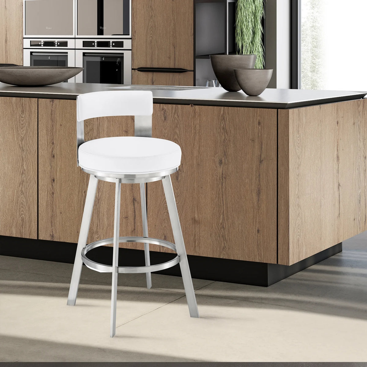 Swivel Faux Leather/Metal Counter Stool in Black/Chrome D23447
