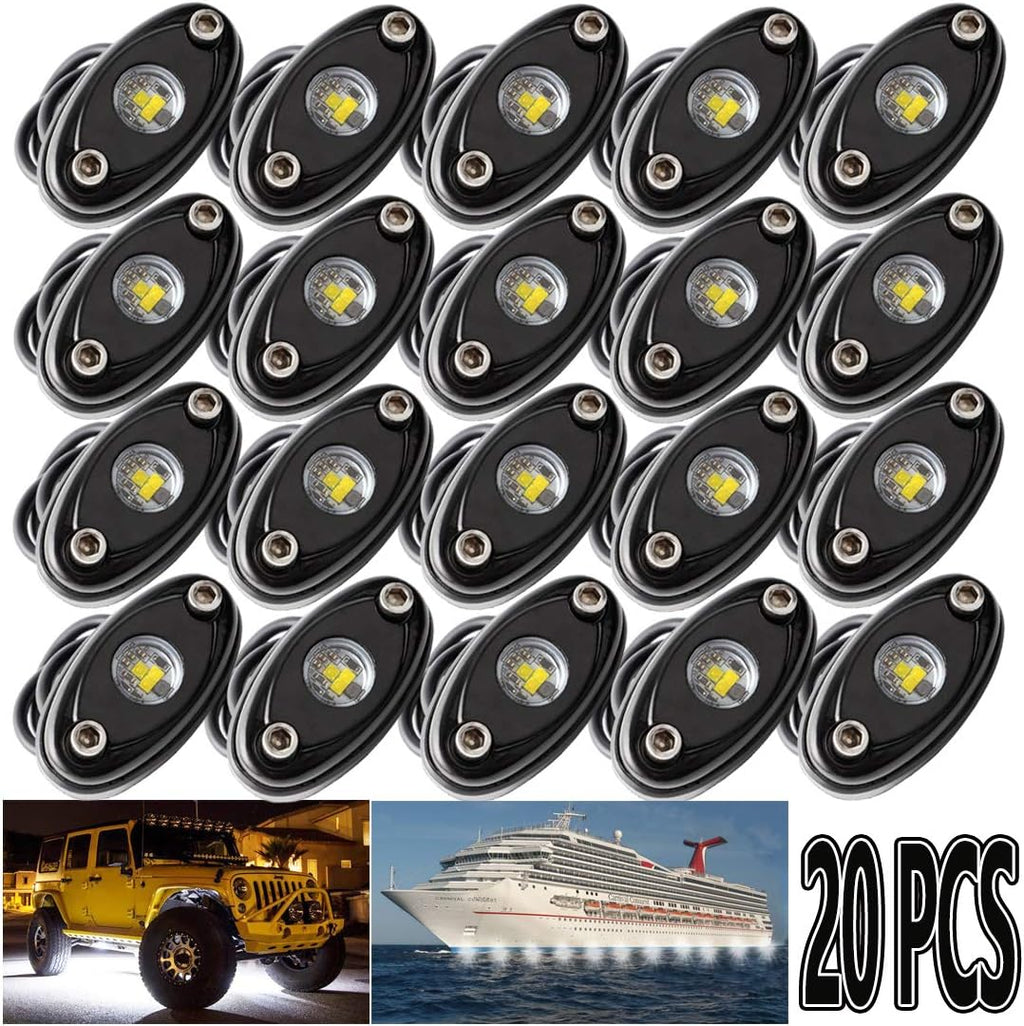 White 20PCS LED Rock Lights for Trucks Off Road Boat Car Auto ATV UTV SUV L4459