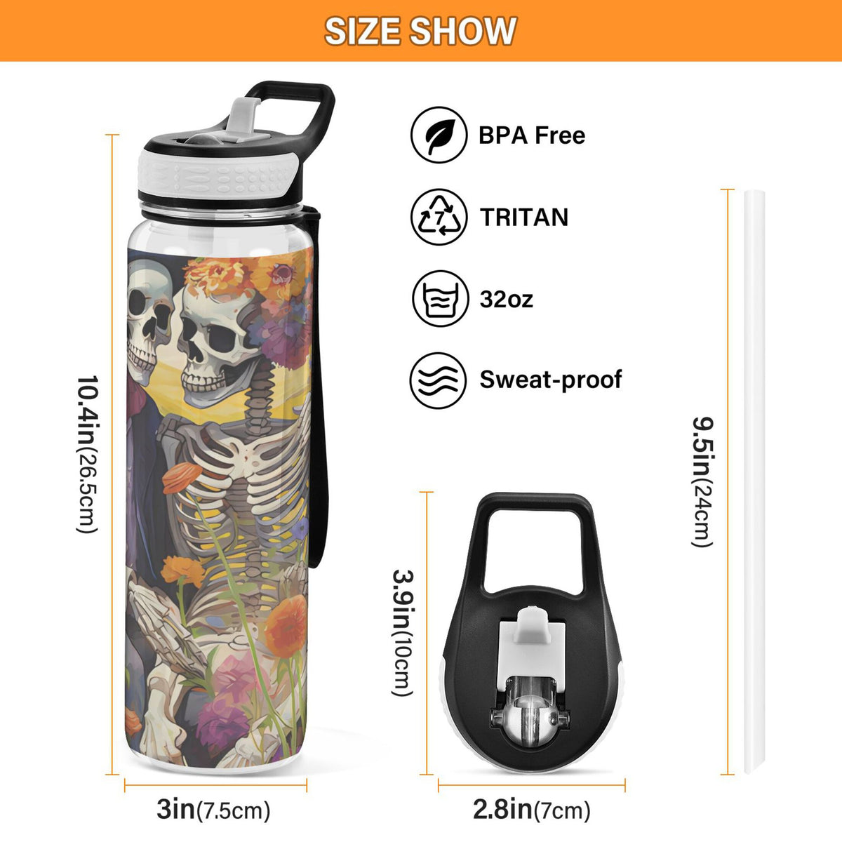 32oz Tritan Leakproof Clear Sports Water Bottle with Straw H354
