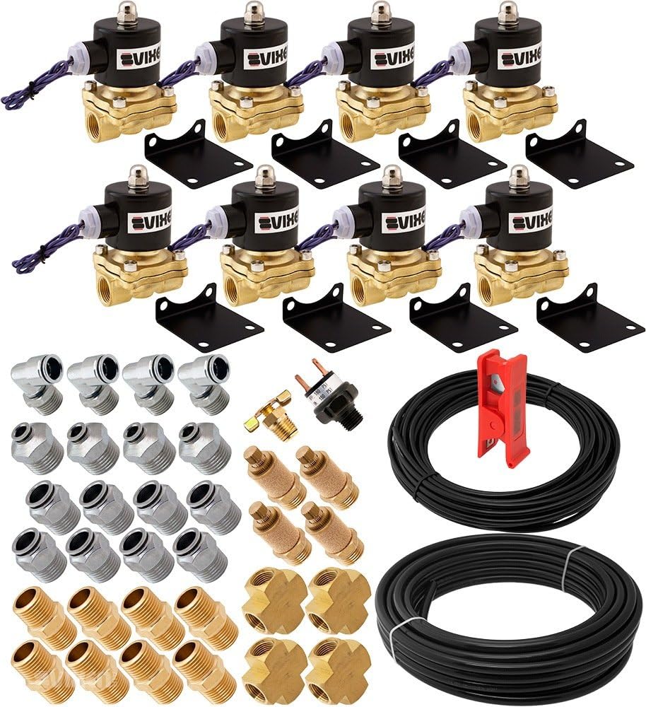 1/2" NPT Air Ride Suspension High Flow Electric Air Valves/Solenoids 210 PSI Four Corners with Fittings and Hoses T8828
