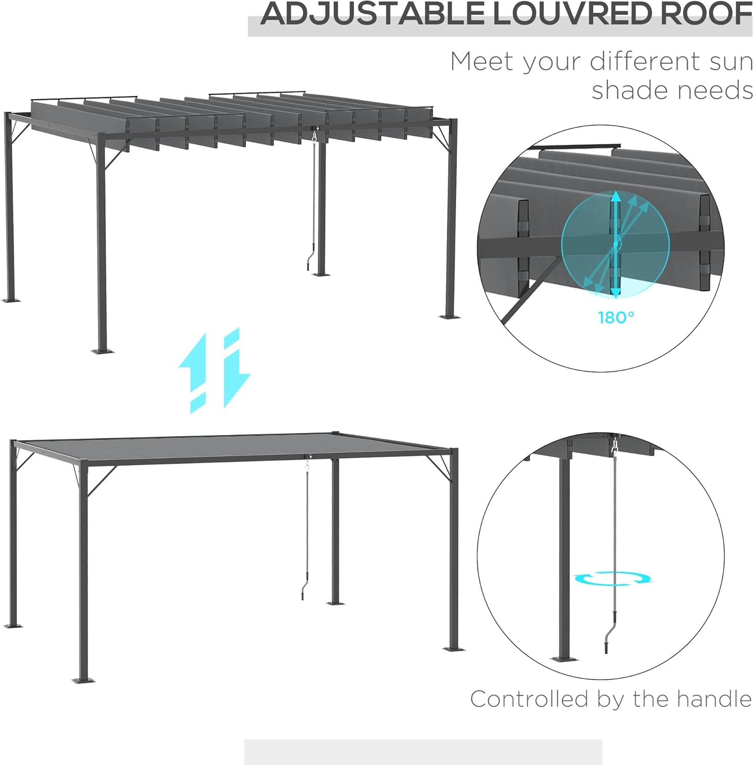 13' x 10' Outdoor Louvered Aluminum Pergola Gazebo with Adjustable Roof N1863