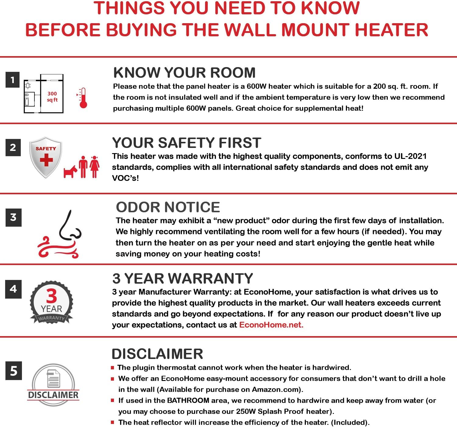 Wall Mount 600 Watt Convection Heater with Thermostat L903086