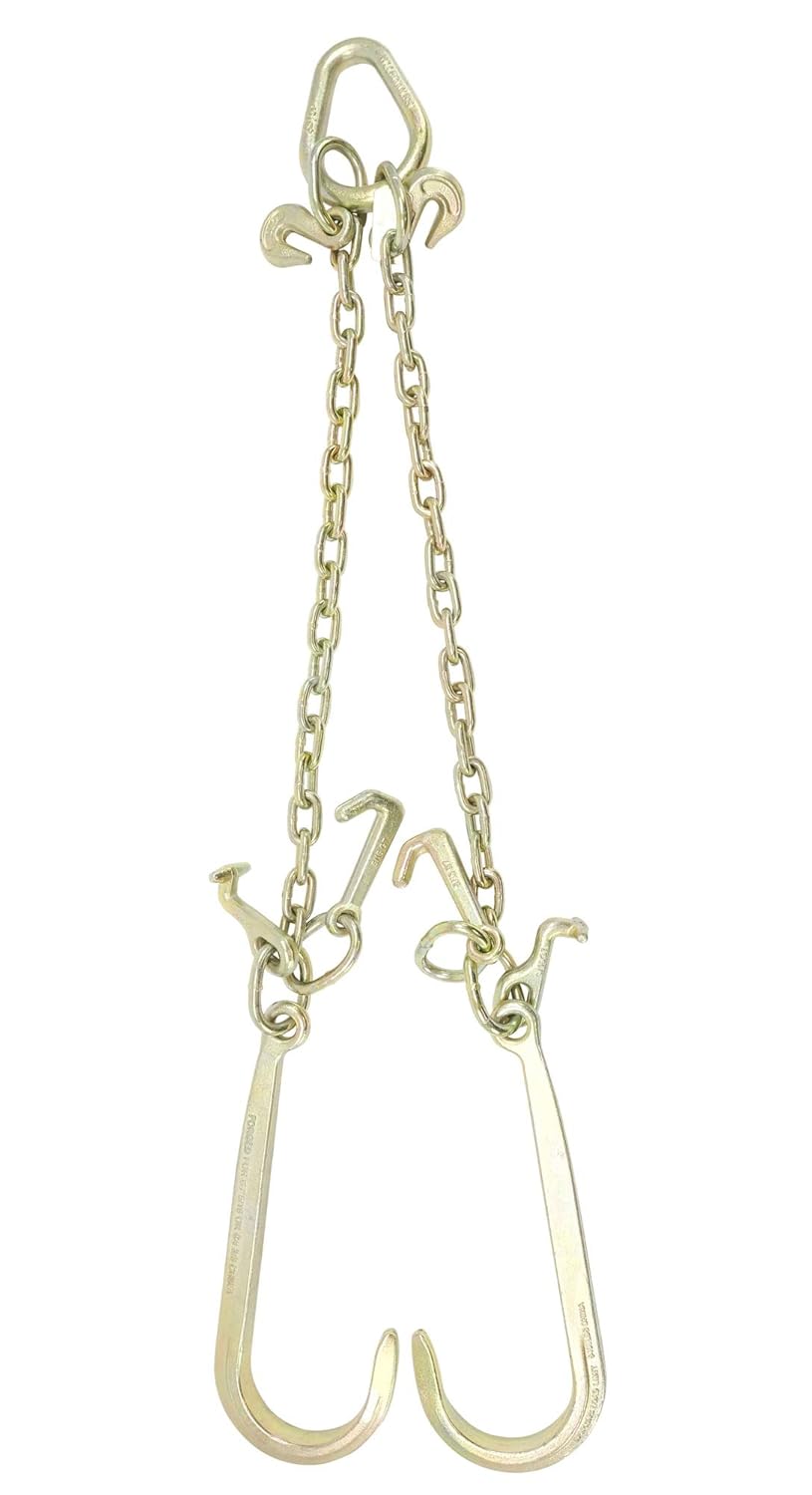 5/16" G70 V-Chain Bridle with 15" Large J Hooks, T-Hook & J-Hook with Grab Hooks 2' Legs (2 Pack) T423798