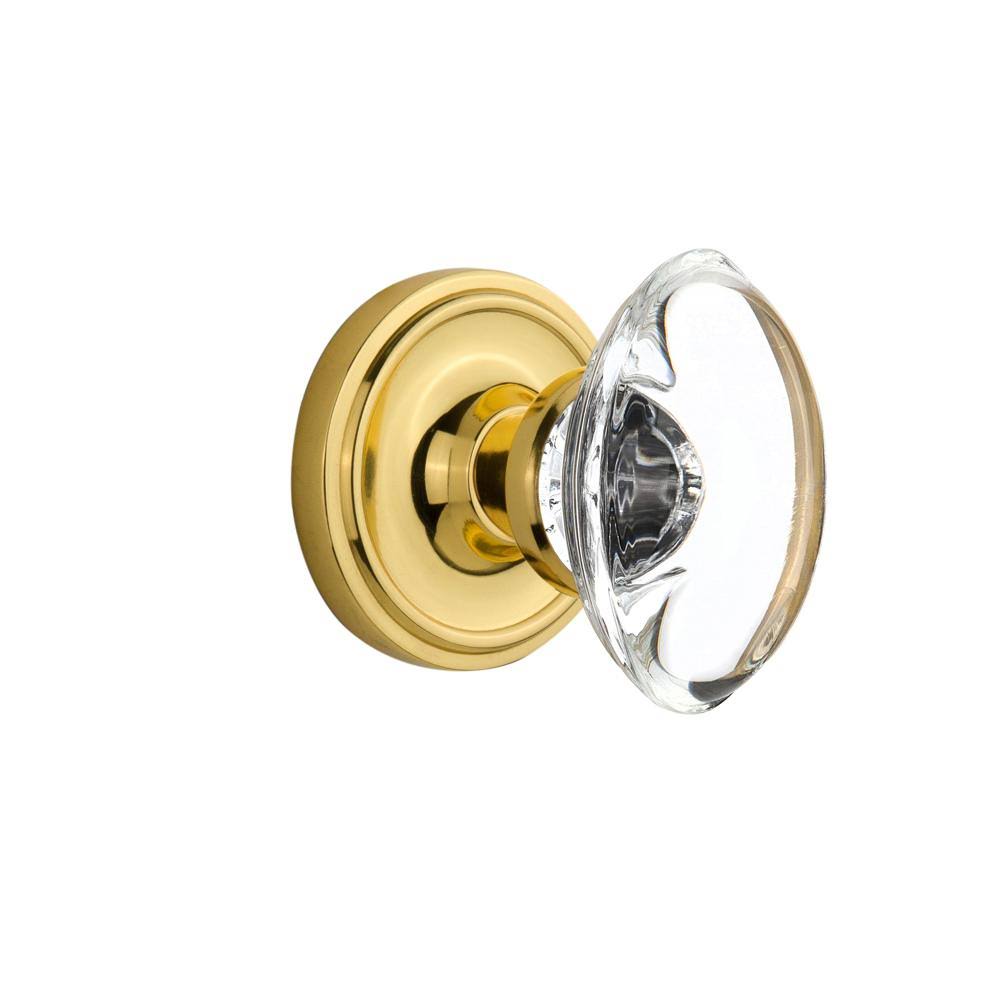 Classic Rosette Passage Oval Clear Crystal Glass Door Knob, Unlacquered Brass S49232