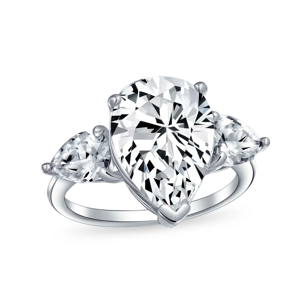 7CT .925 Sterling Silver CZ Pear Teardrop Engagement Ring L3126