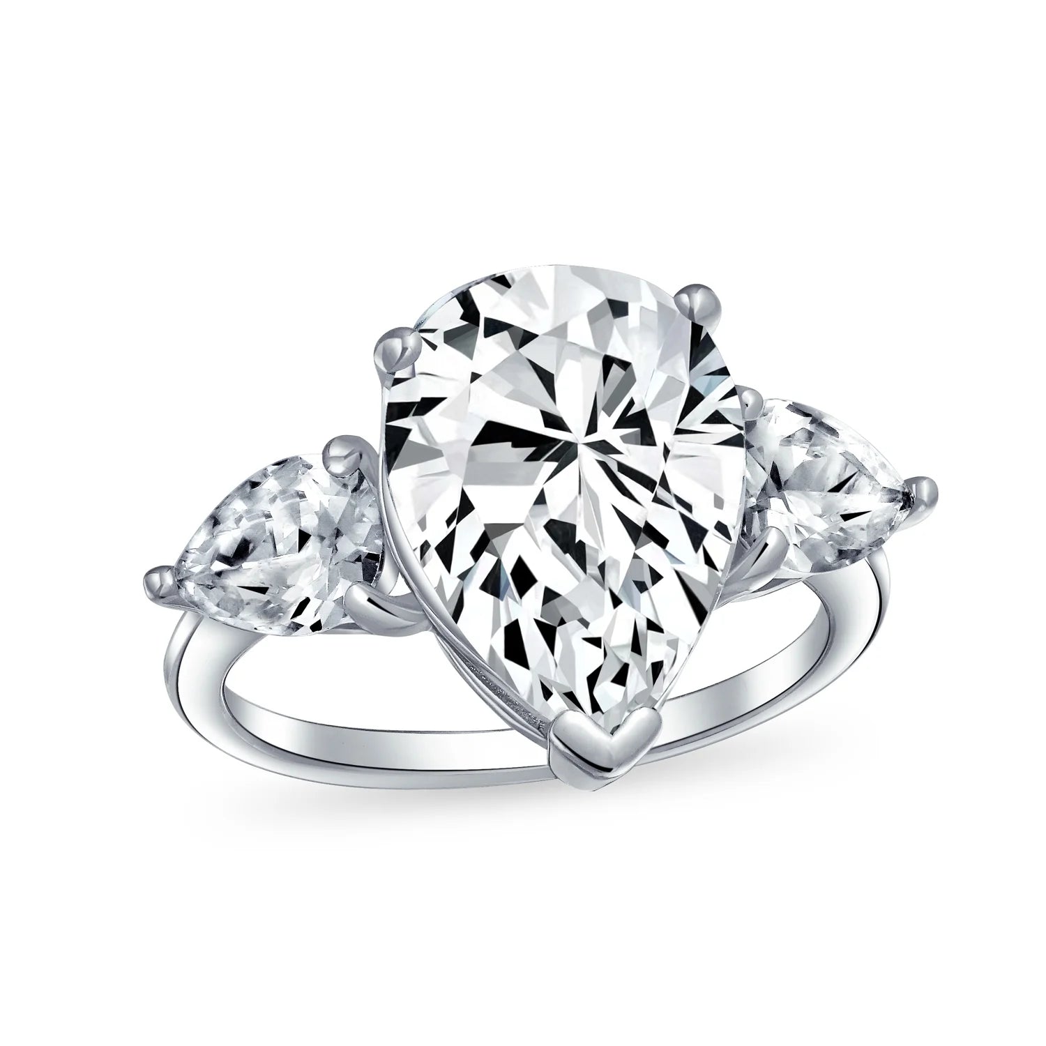 7CT .925 Sterling Silver CZ Pear Teardrop Engagement Ring L3126