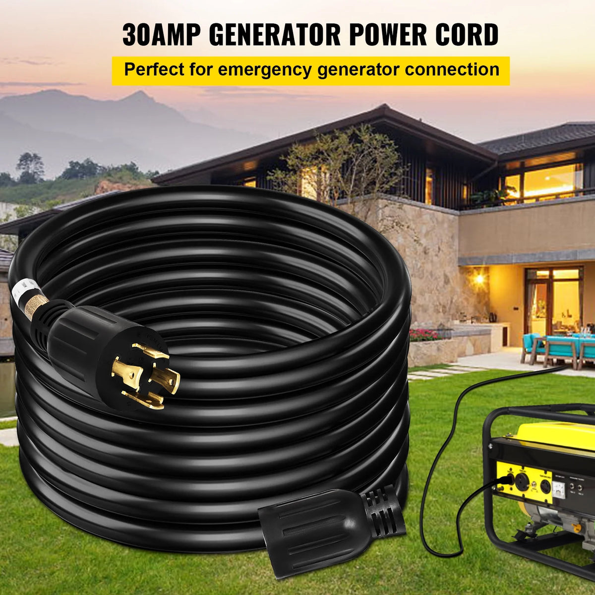 20 Ft 30 Amp 4 Wire 10 Gauge 125V 250V Generator Extension Cord Q9601