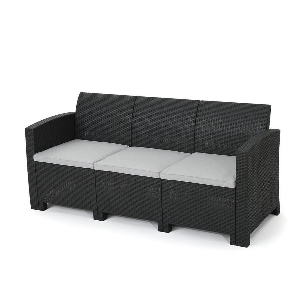 Brown Faux Rattan 3 Seater Sofa Q769