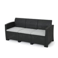 Brown Faux Rattan 3 Seater Sofa Q769
