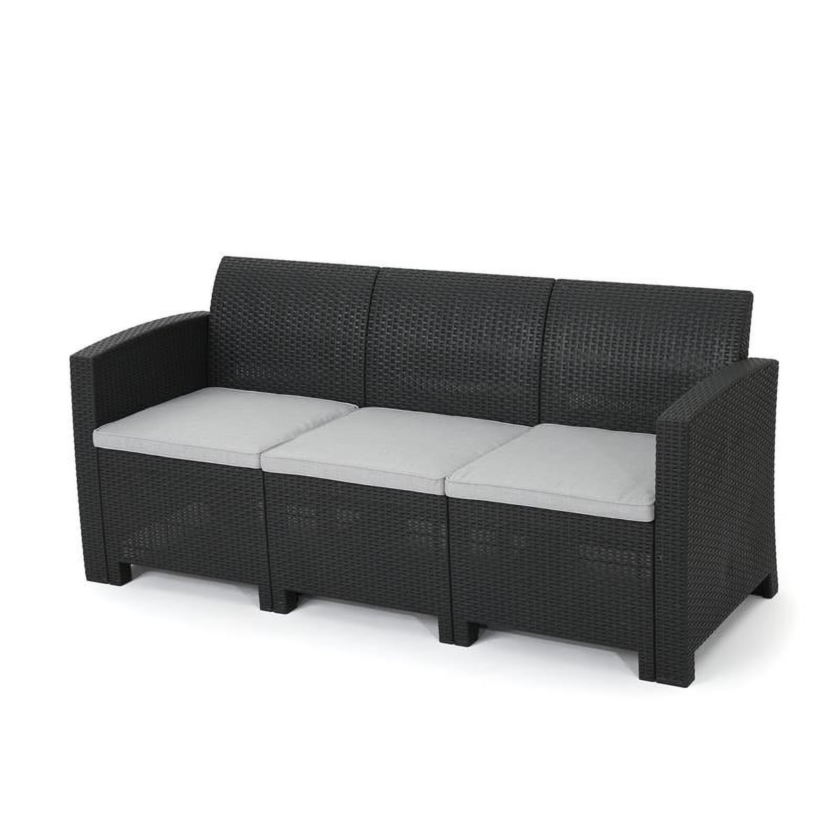 Brown Faux Rattan 3 Seater Sofa Q769