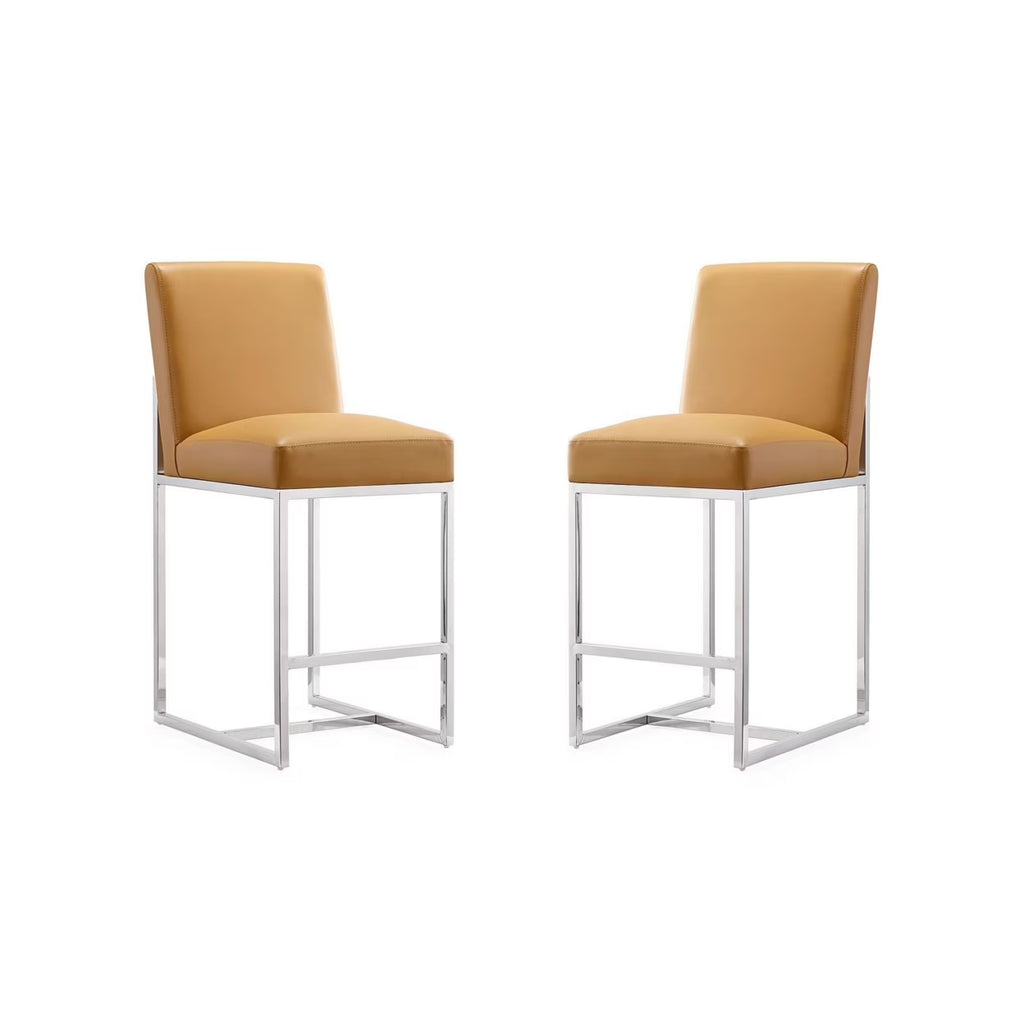 Camel Polished Chrome Stainless Steel Counter Height Bar Stool Set of 2 C388872