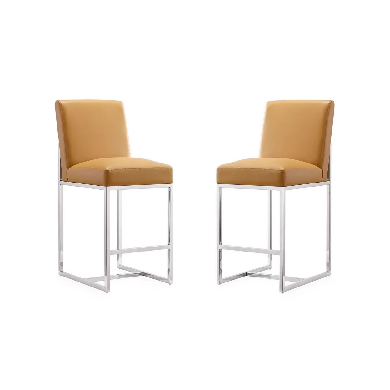 Camel Polished Chrome Stainless Steel Counter Height Bar Stool Set of 2 C388872
