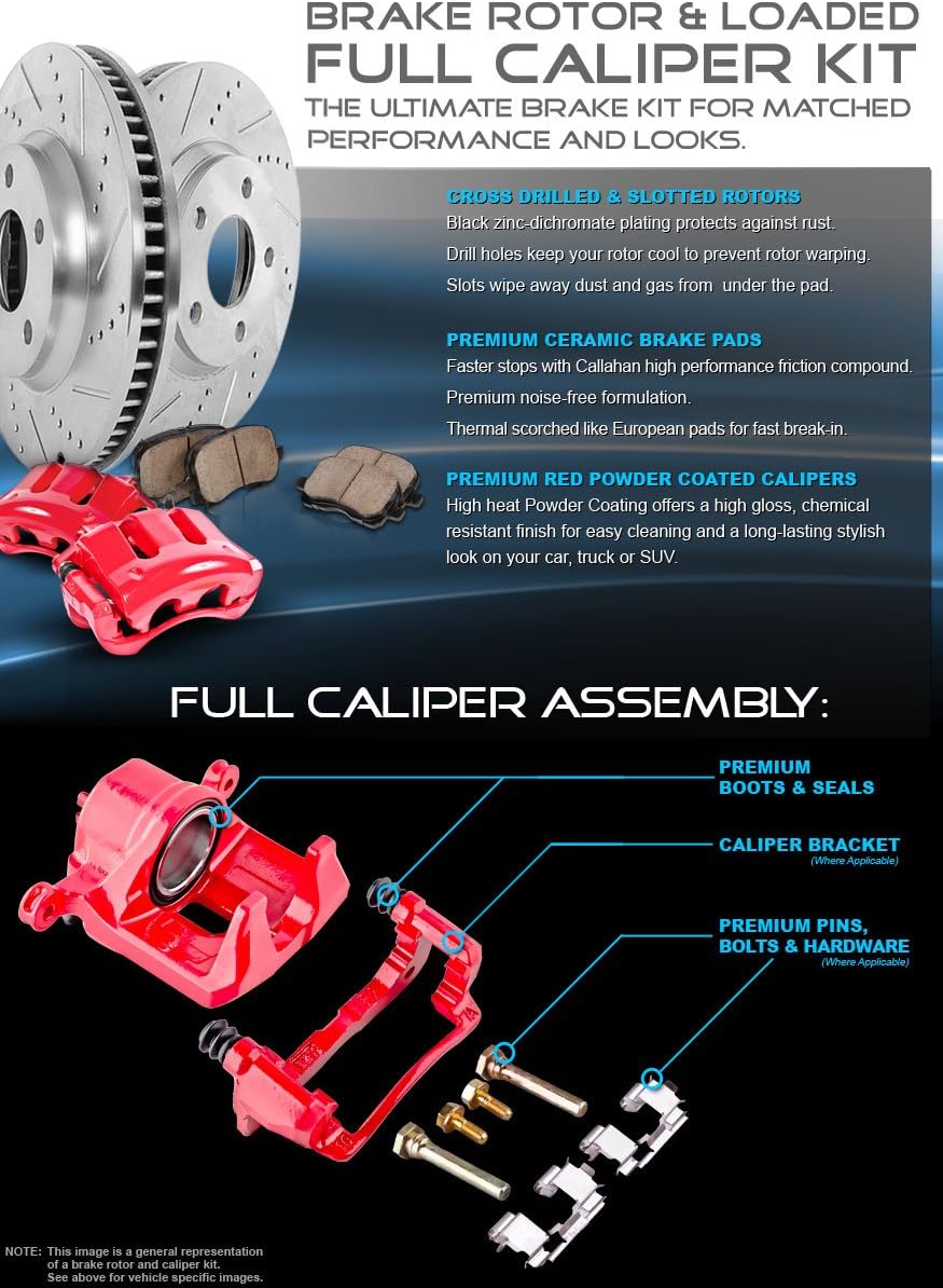 Powder Coated Red Calipers Rotors Ceramic Pads Performance Kit E241525