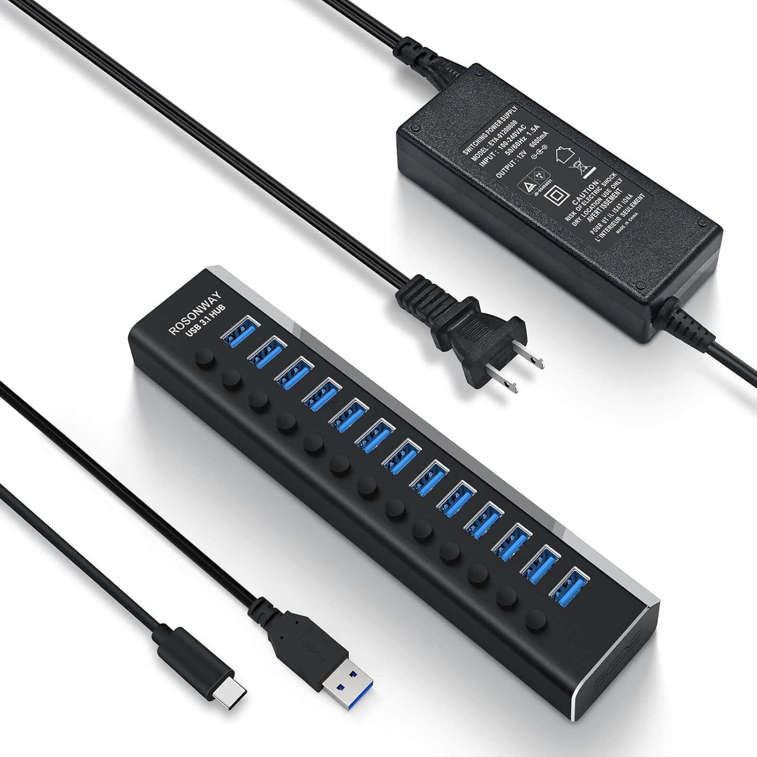 13 Port USB 3.1 Hub with 72W Power Adapter and Individual Switches, Pack of 2 F457718