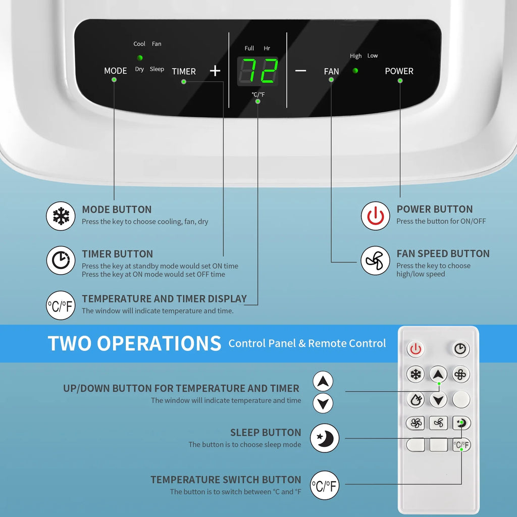 White 9700 BTU Portable Air Conditioner with Dehumidifier Function and Fan Mode with Window Kit E419
