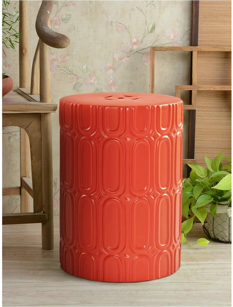 White and Brown Heavy Duty Ceramic Garden Stool Side Table Y4771