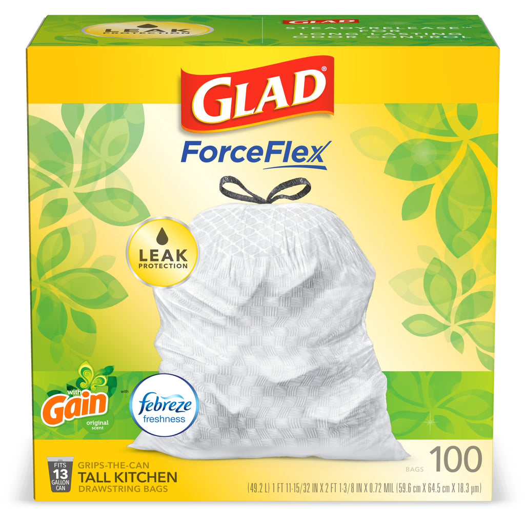 Tall Kitchen Drawstring Trash Bags, 13 Gallon White, 100 Count F547081