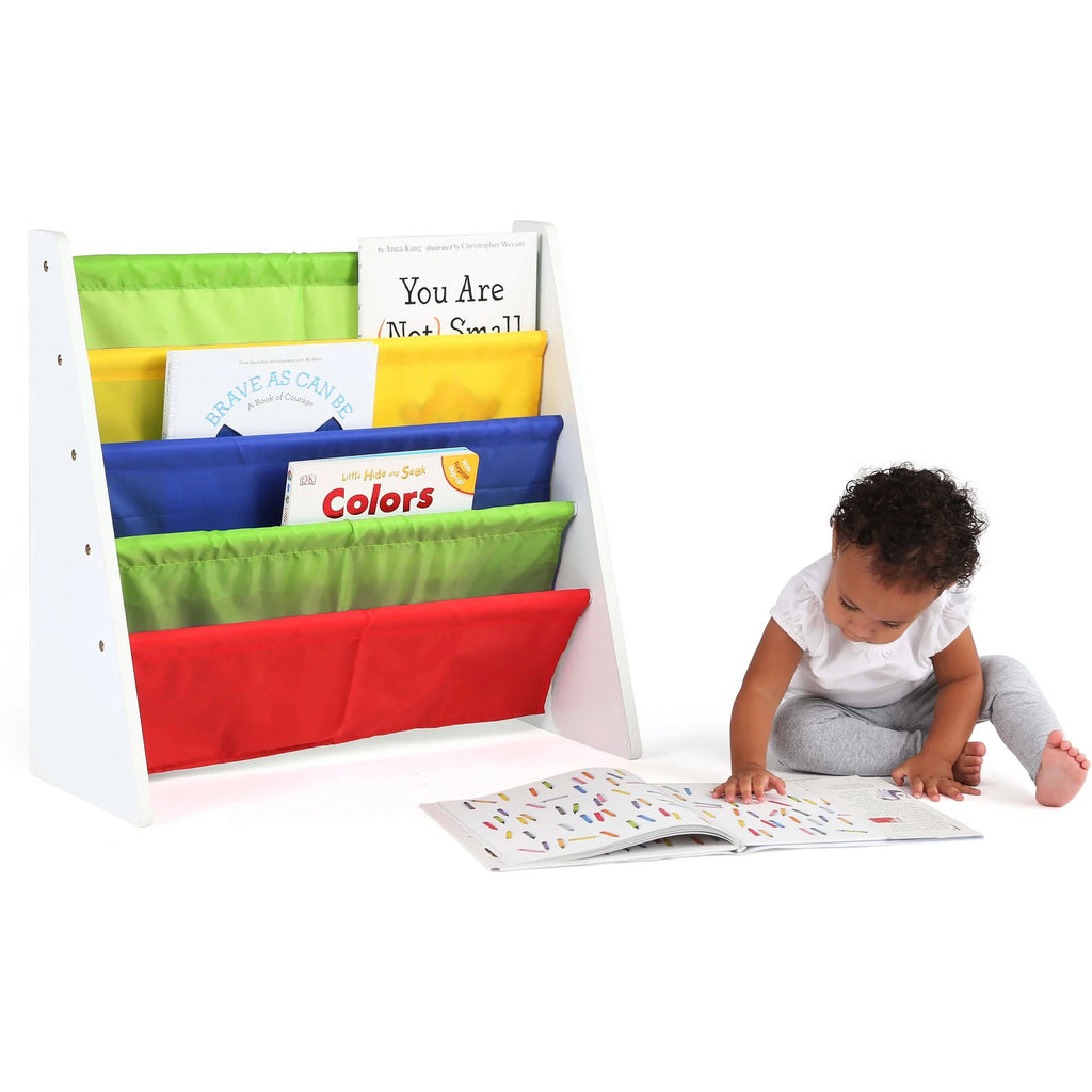 Kids Book Rack with Fabric Sling Sleeves W9016
