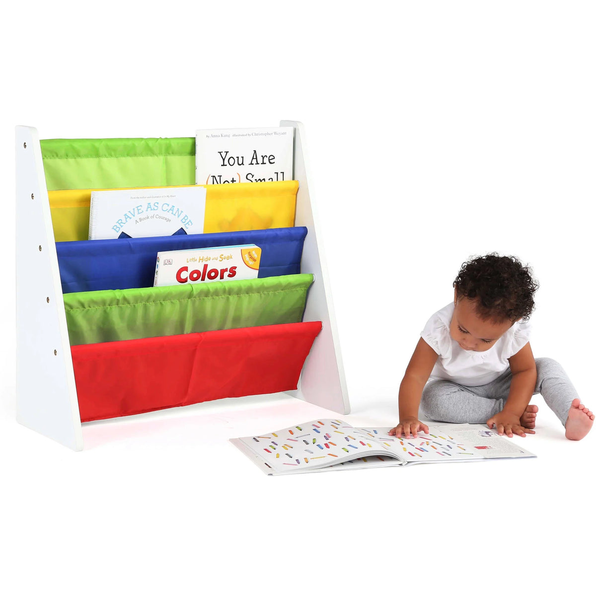 Kids Book Rack with Fabric Sling Sleeves W9016