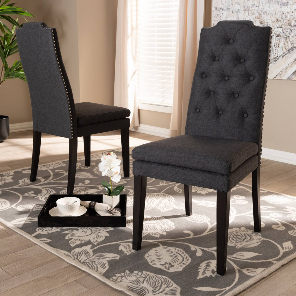 Charcoal Button Tufted Set of 2 Wood Dining Chair L989405