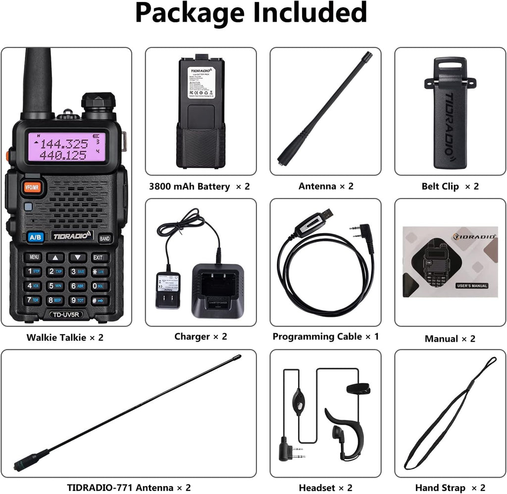 2 Pack Ham Radio Handheld Two Way Radio with Rechargeable 3800mAh Extended Battery G5235